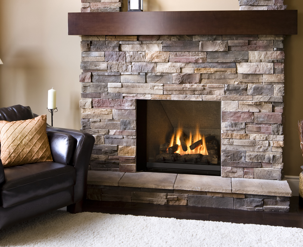 Stone Fireplace Hearth with Wood